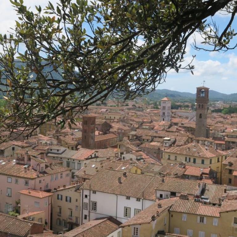 via francigena view of lucca from the top of the hill