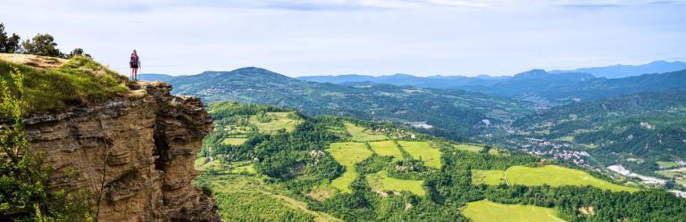 Panoramic view over the Apennine hills along the Via degli Dei route