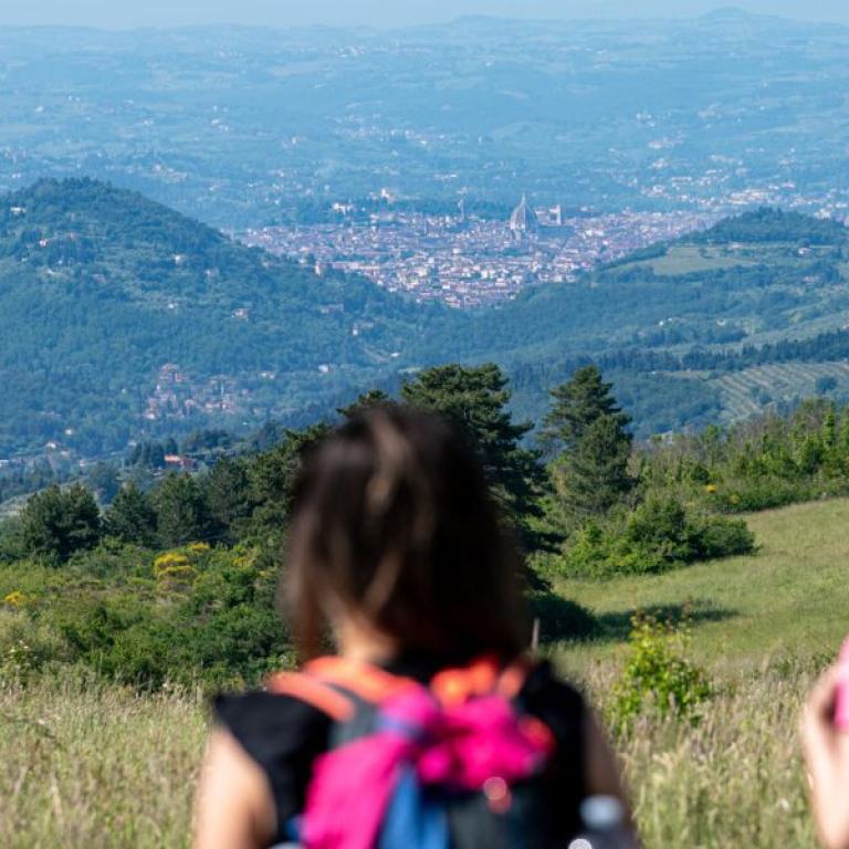 View of Florence in the distance from the last stretch of the Via degli Dei
