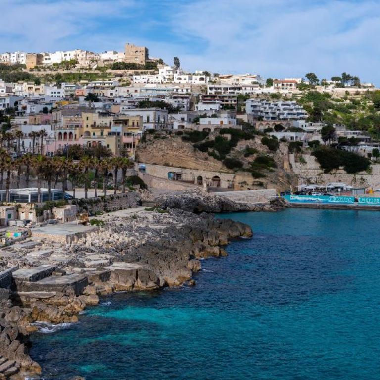 View of Castro Marina and the rocky cliffs of Salento along the Via della Costa Salentina