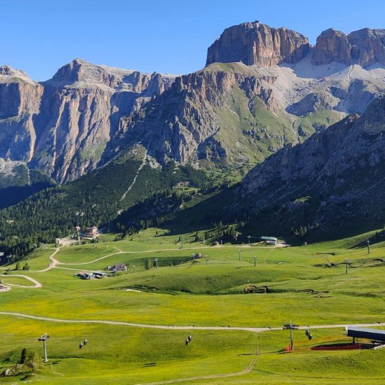view of the dolomites mountain and lake