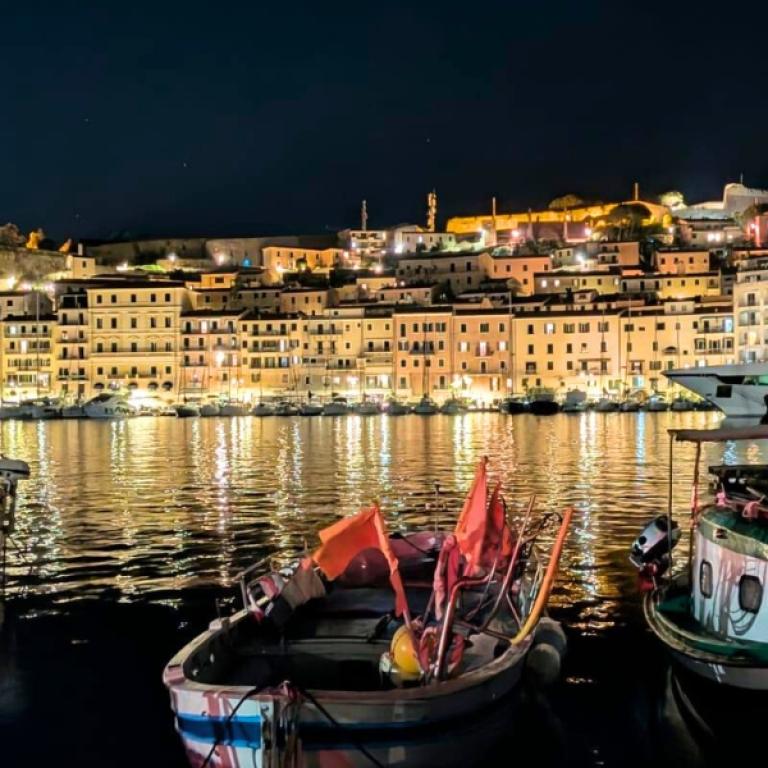 Elba island harbour at night during an Elba Hiking itinerary