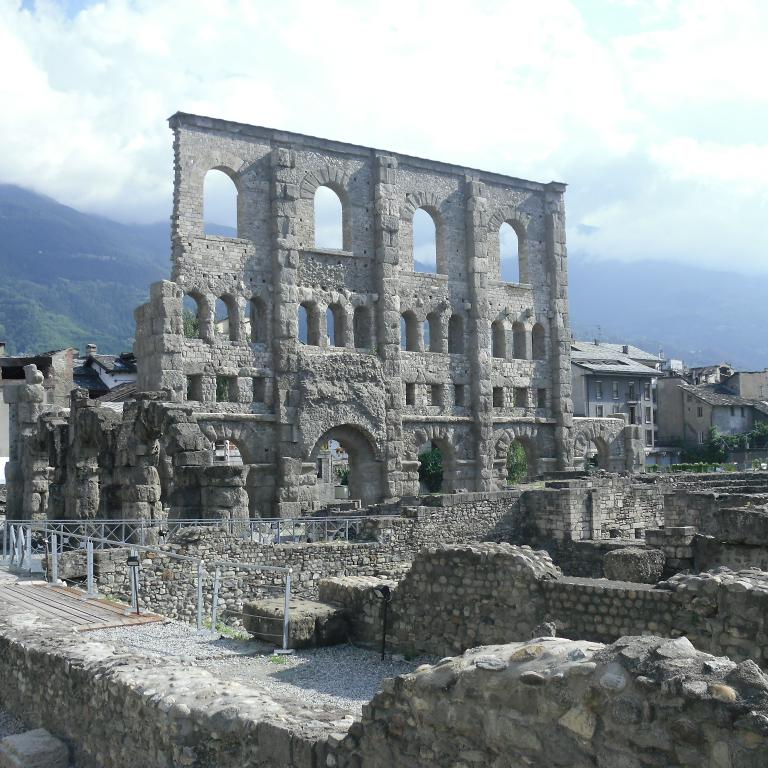 Ruins in the city of Aosta on Via Francigena