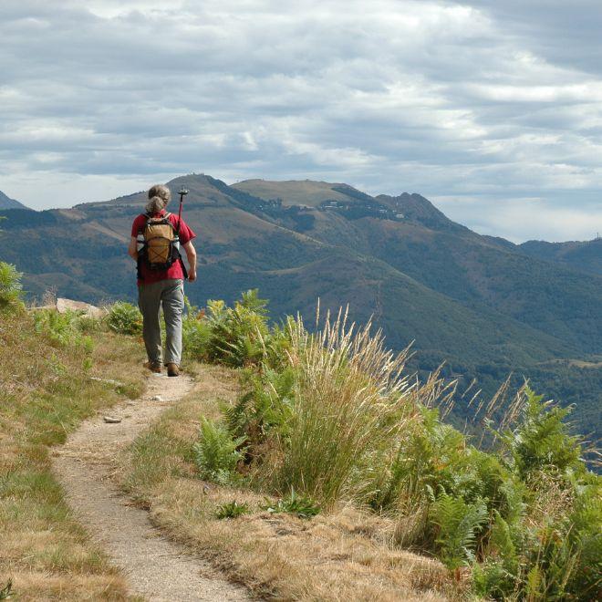 Cammino di Oropa hiker on mountain ridge
