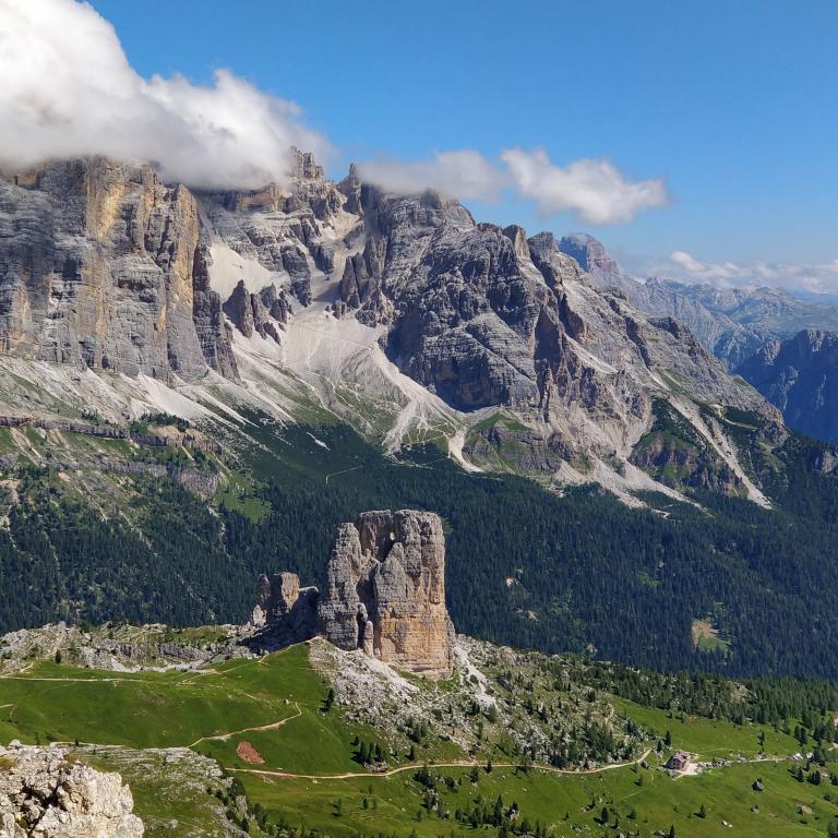 crossing alpine meadows on the Alta Via 1 Dolomites hike