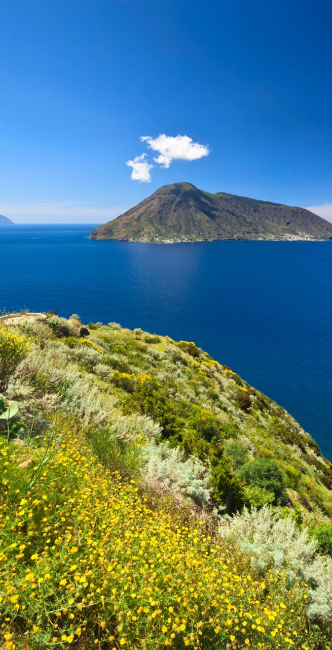 A panoramic view of an Aeolian island