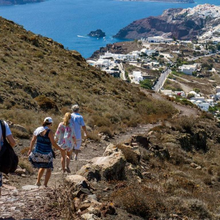 walking and hiking tours descending path to sea