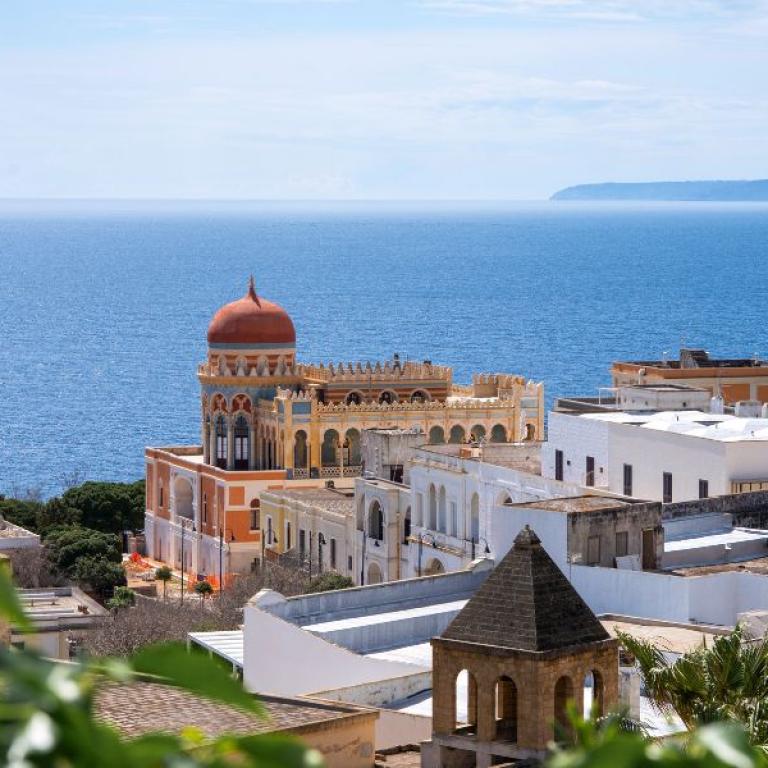 View of Santa Cesarea Terme with the sea in the background – easy walk in Salento through villages and coastal landscapes