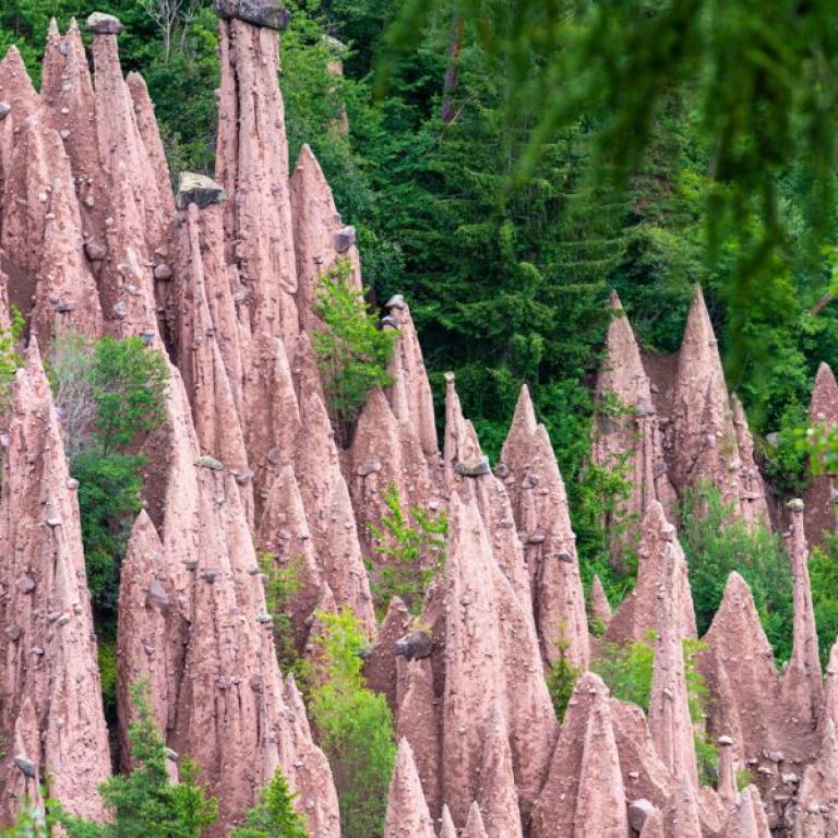Erosion pyramids of Renon, one of the natural wonders visible near the Sentiero del Castagno in Alto Adige.