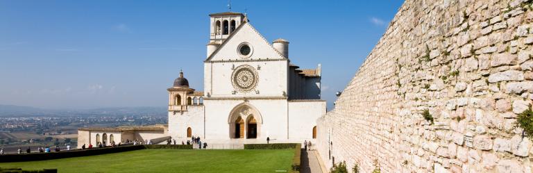 higher square and Basilica of Saint Francis in Assisi, starting point of the St Francis pilgrimage easy version in Italy