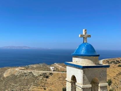 View of a Church on the coast during a walking holiday in Cycladic Islands: Andros & Tinos